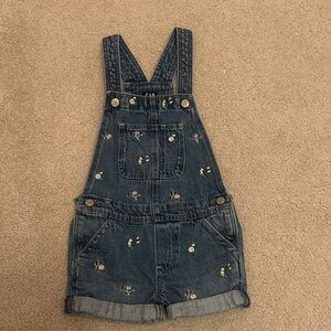GAP Dark Blue Denim Floral Embroidered Overall Shorts